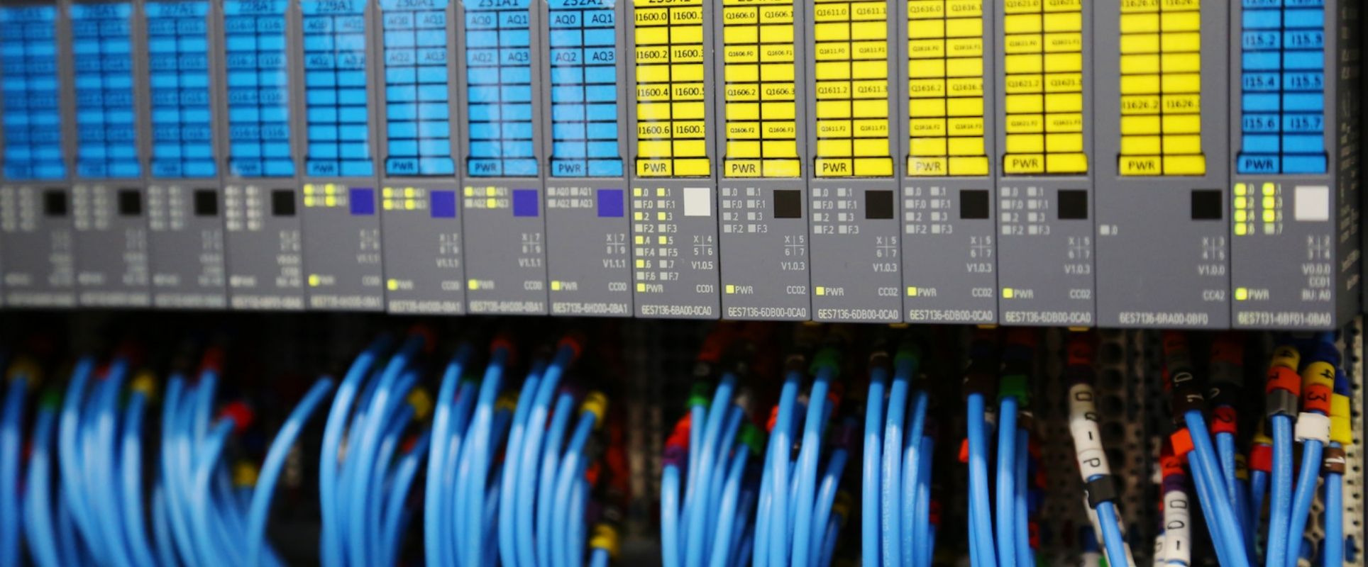 Close up of a PLC rack.